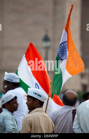 Indische Aktivisten am India Gate, Neu-Delhi Stockfoto