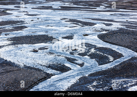 Abenddämmerung Himmel spiegeln sich in den geflochtenen East Fork des Flusses Toklat, Denali National Park, Alaska, USA Stockfoto