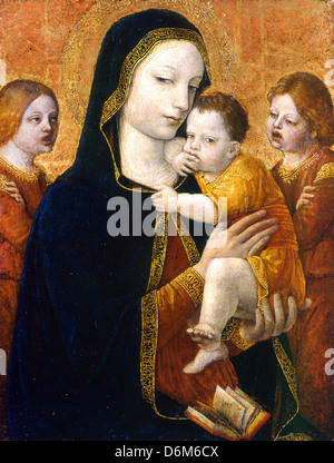 Ambrogio Bergognone, die Jungfrau und Kind mit zwei Engeln. Ca. 1485. Tempera auf Verkleidung. Museo Poldi Pezzoli, Mailand, Italien Stockfoto
