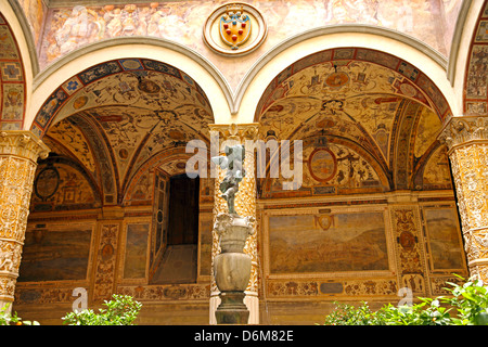 Die dekorativen Innenhof des Palazzo Vecchio in Florenz Italien Stockfoto