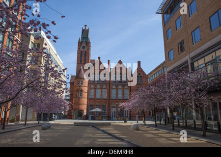 Der Ikon Gallery in Birmingham Oozells Square, Brindleyplace. Auf der Suche nach herrlichen in der Frühlingssonne mit die Kirschbäume in voller Blüte. Stockfoto