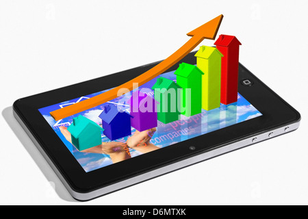 Tablet-PC, Home Loan, Grafik, Konzept Stockfoto