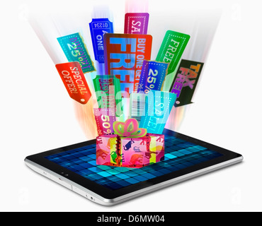 Verkauf-Tags, Tablet-PC-Konzept Stockfoto