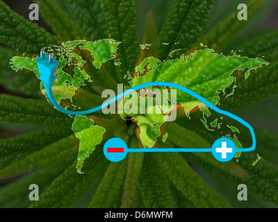 Symbol für die Elektroautos an Pflanze, Konzept Stockfoto