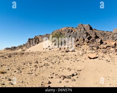 D. h. Grat prähistorischen Felszeichnungen am Oued Mestakou auf der Tata Akka Road in Marokko beheimatet. Stockfoto