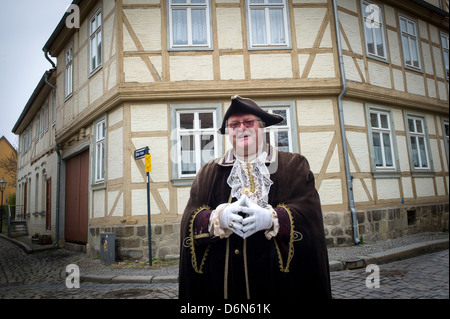 Quedlinburg, Deutschland, Stadt Führungsstift als Kapitän von Quedlinburg Stockfoto