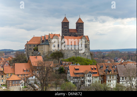 Quedlinburg, Deutschland, mit einem Blick von der Stiftskirche Quedlinburg Castle Stockfoto