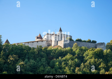 Berühmtes Schloss Gruyère im Kanton Freiburg, Schweiz Stockfoto