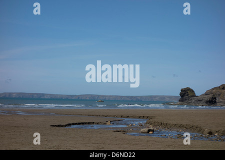 Blick auf Lion es Head Rock breiten Oase Strand entlang, auf der Pembrokeshire Coast National Park Stockfoto