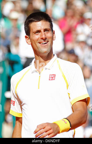 MONTE CARLO, MONACO - 21 APRIL: Novak Djokovic Serbien reagiert nach dem Sieg des Finale des ATP Monte Carlo Masters, am Monte-Carlo Sporting Club am 21. April 2013 in Monte-Carlo, Monaco. (Foto von Mitchell Gunn/ESPA) Stockfoto