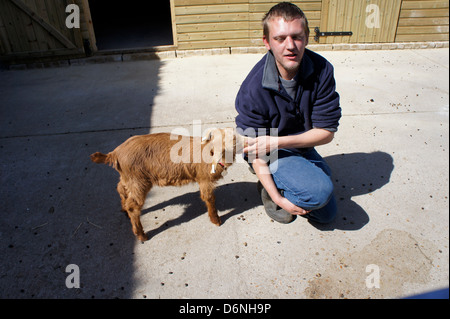 Auf der Suche nach 2 - Monate altes Baby Ziegen bei Vauxhall Stadtbauernhof, Süd-London, England, UK Stockfoto