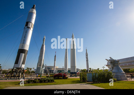 Rocket Garden am Kennedy Space Center, Merritt Insel, Florida. Stockfoto