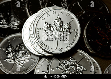 Kanada 1 Unze Maple Leaf Silber Münzen Stockfoto