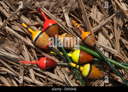 Eine Auswahl an Süßwasser Kork Bobber Angeln Schwimmer Stockfoto
