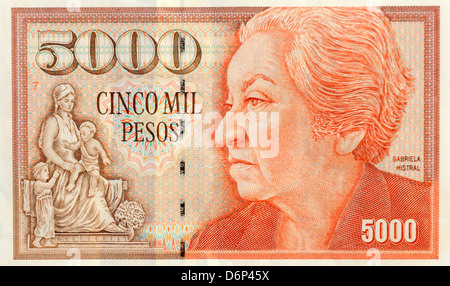 Chile fünftausend 5000 Pesos Banknote Stockfoto