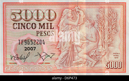 Chile fünftausend 5000 Pesos Banknote Stockfoto