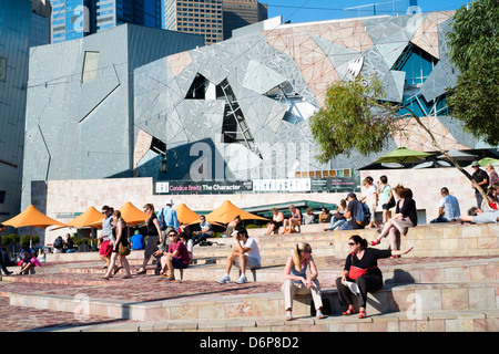 Blick auf Plaza am Federation Square in Melbourne Australien Stockfoto