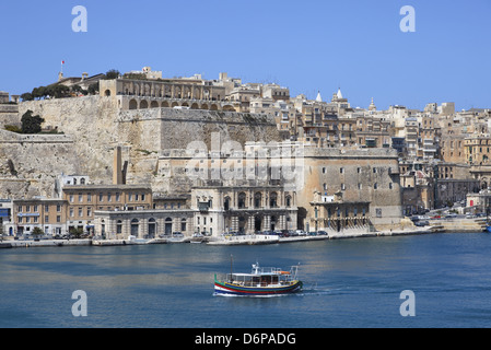 Malta, Valletta, UNESCO, Blick auf den Grand Harbour, Senglea & friedlich, harmonisch, Blick, UNESCO-Weltkulturerbestätten, Valletta, Malta Stockfoto