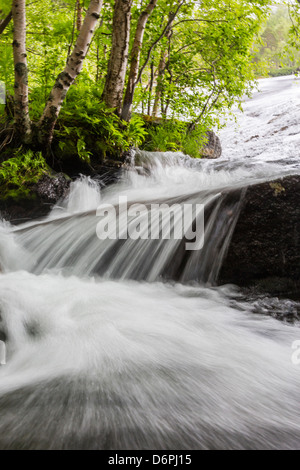 Langsame Verschlusszeit, seidig Wasserfall, Hellemoboten, Norwegen, Skandinavien, Europa zu schaffen Stockfoto