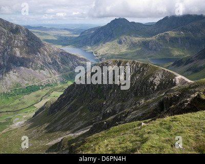 Snowdonia Y Glyderau Berge von Foel-Goch, Anzeige von Tryfan & Llyn Ogwen über Y Llymllwyd betrachtet Stockfoto