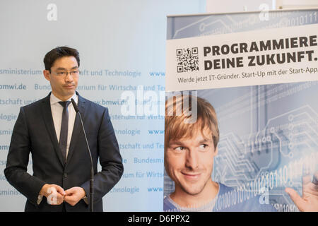 Berlin, Deutschland. 22. April 2013. Bundesminister für Wirtschaft, Philipp Rösler hielt eine Rede auf der "Start-up-Offensive", am Federal Ministry of Economics and Technology stattfand. Credits: Kredit: Gonçalo Silva/Alamy Live-Nachrichten. Stockfoto