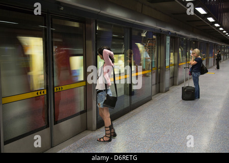 London, Vereinigtes Königreich, U-Bahn Station North Greenwich Stockfoto