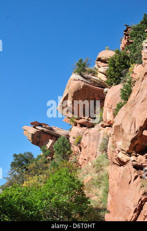 Freischwinger rockt Barsch an der Seite einer steilen Klippe im Abschnitt Kolob Canyons des Zion National Park in Süd-Utah Stockfoto