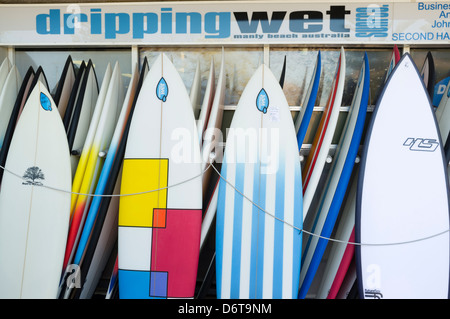 Surfbretter im Surf Shop in Manly Beach in Australien Stockfoto