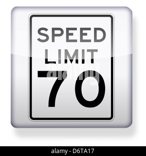 US-Höchstgeschwindigkeit 70 km/h als ein app-Symbol. Clipping-Pfad enthalten. Stockfoto