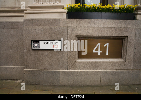 41 Lothbury Zeichen, London England Stockfoto