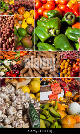 Collage aus verschiedenen Tropycal Obst und Gemüse. Stockfoto