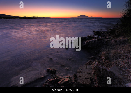 Blick auf den weiten Strand Bucht in Tsilivi Stadt, Insel Zakynthos, Zakynthos, Griechenland, Europa. Stockfoto