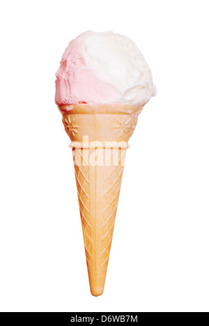 Erdbeer-Vanille-Eiscreme-Kegel isoliert Stockfoto