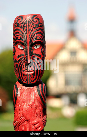 Neue Zaeland, Rotorua, Museum für Kunst und Geschichte, close-up der Maori-Skulptur Stockfoto