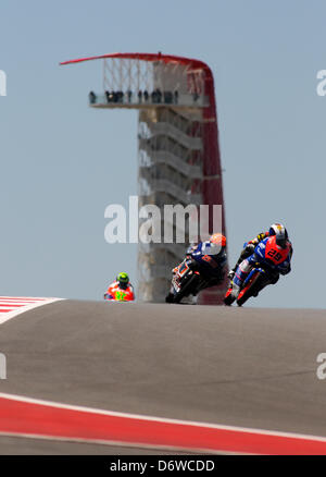 19. April 2013 - Austin, Texas, USA - 19. April 2013. Austin, Texas, USA. JASPER IWEMA (53) und HYUGA WATANABE (29) während das Freitag-Training für den Red Bull Moto GP auf dem Circuit of the Americas in Austin, Texas. (Kredit-Bild: © Ralph Lauer/ZUMAPRESS.com) Stockfoto