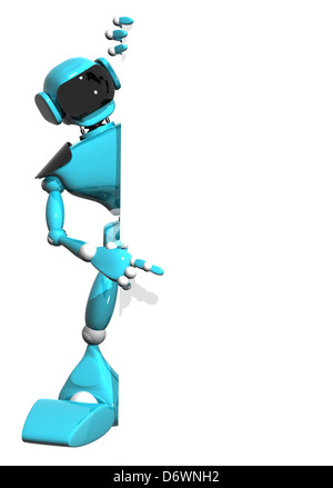 3D Abbildung eines blauen Roboters auf weißem Hintergrund Stockfoto