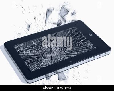 Tablet PC 3D gebrochen Unfall Hintergrund schwarze Leere Bücher Business Geschäftsmann klicken Sie auf Kommunikation Computer Gerät Digital Stockfoto