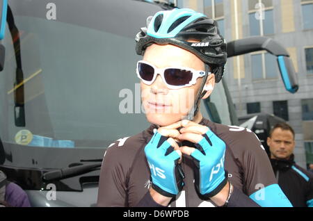 Lüttich, Belgien. 21. April 2013. Lüttich-Bastogne-Lüttich-Klassiker. Chris Froome am Ziel. Stockfoto