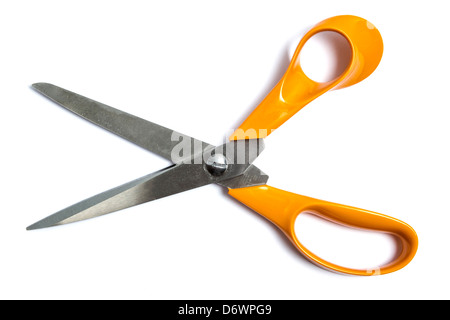 Gelbe Schere isoliert auf weißem Hintergrund Stockfoto