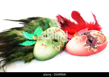 Karnevalsmasken isoliert auf weißem Hintergrund. Stockfoto