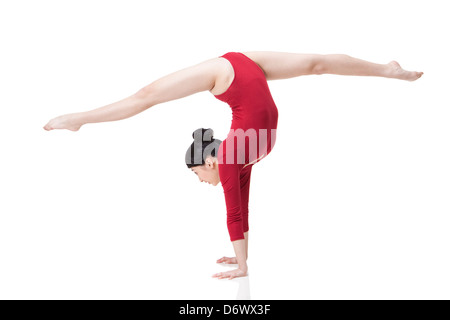 Weibliche Turnerin Durchführung Rhythmische Sportgymnastik Stockfoto