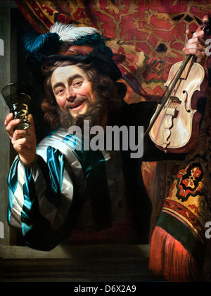 Der fröhliche Fiddler 1623 Gerard van Honthorst 1592-1656 Holländer die Niederlande Stockfoto