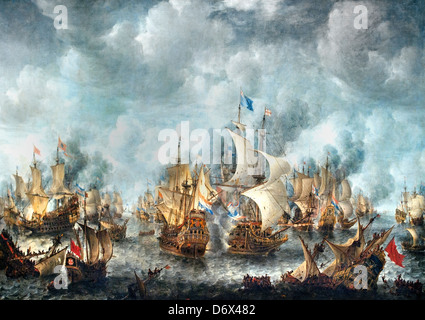 Schlacht von Terheide1657 Willem van de Velde 1 1611-1693 Spanische Armada englischer Kanal Maerten Harpetsz Tromp Achtzig Jahre, Krieg, Spanisch, Niederlande Stockfoto