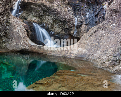 Die Cuillin Hills aus neben Allt Kokosfasern einen Mhadhaidh auf die Fee Pools gehen, Glen Brittle, Isle Of Skye, Schottland Stockfoto