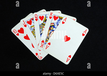 Poker Hand, Royal Flush, England, Vereinigtes Königreich, West-Europa. Stockfoto