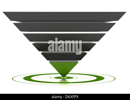 3D marketing Umwandlung Trichter für die Tarif-Analyse, isoliert auf einem weißen Hintergrund verwendet. Stockfoto