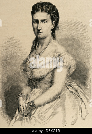 Infantin Antonia von Portugal oder Braganza. (1845 - 1913). Haus Braganza-Sachsen-Coburg und Gotha. Porträt. Gravur. Stockfoto