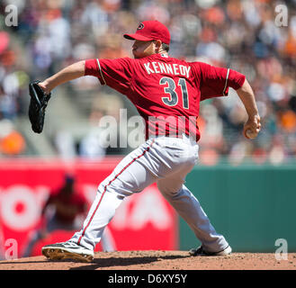 24. April 2013: Arizona-Diamantmarkierungen Krug Ian Kennedy (31) in Aktion während der MLB-Baseball-Spiel zwischen den Arizona-Diamonbacks und die San Francisco Giants im AT&T Park in San Francisco CA ab. Die DBacks besiegt die Riesen 3-2. / Alamy Live News Stockfoto