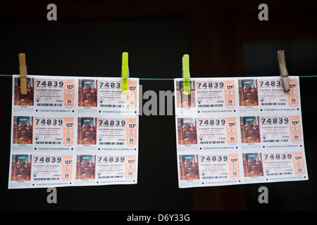Loteria Nacional, Nationallotterie-Tickets zum Verkauf in Spanien Stockfoto