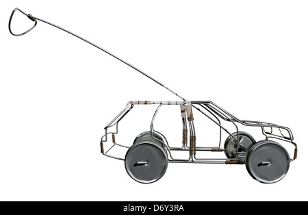 Eine traditionelle südafrikanische handgemachte Draht Spielzeugauto gemacht aus Metall und Kupfer Draht mit Blechdosen als Räder auf einer isolierten Stockfoto